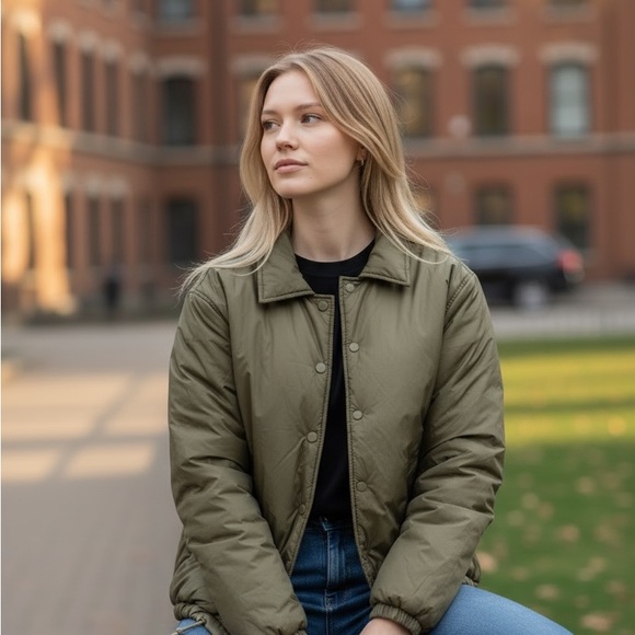 Oak + Fort Olive Padded Coach Jacket XS Utility - Picture 2 of 7